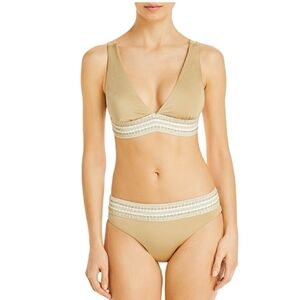 NWT Peixoto shimmery gold 2 piece bikini with stretch crochet trim